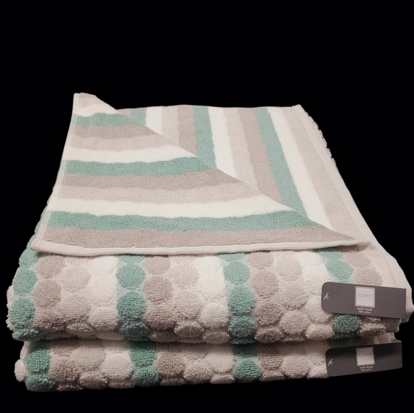 8pc Soho Living Bath Hand Washcloth Towel Set Striped Dot Sea Foam Green Gray - Picture 5 of 8